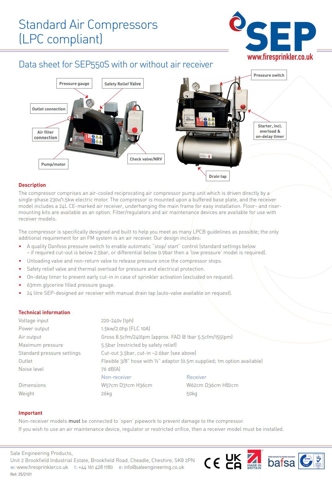 Standard Air Compressors (LPC compliant) SEP550S with or without AR ...