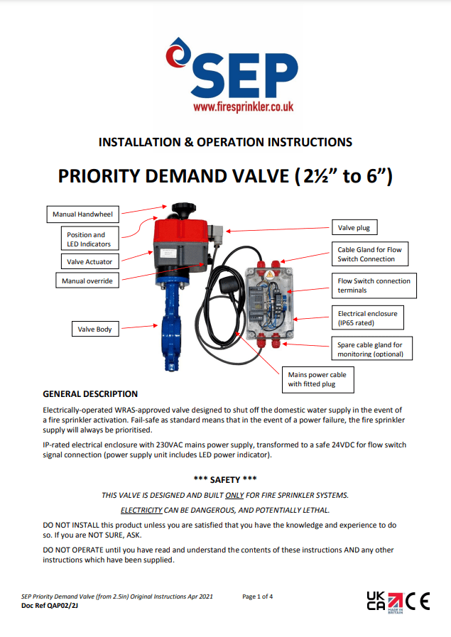 Priority Demand Valve (2½” to 6”) Sale Engineering Products Ltd