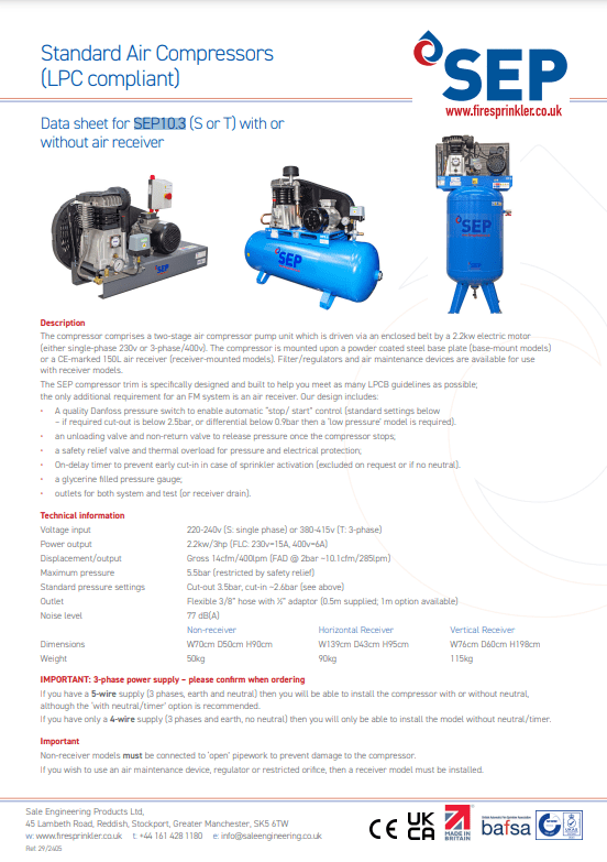 Standard LPC Air Compressor (SEP10.3[S or T]/LPC) Info Sheet | Sale ...